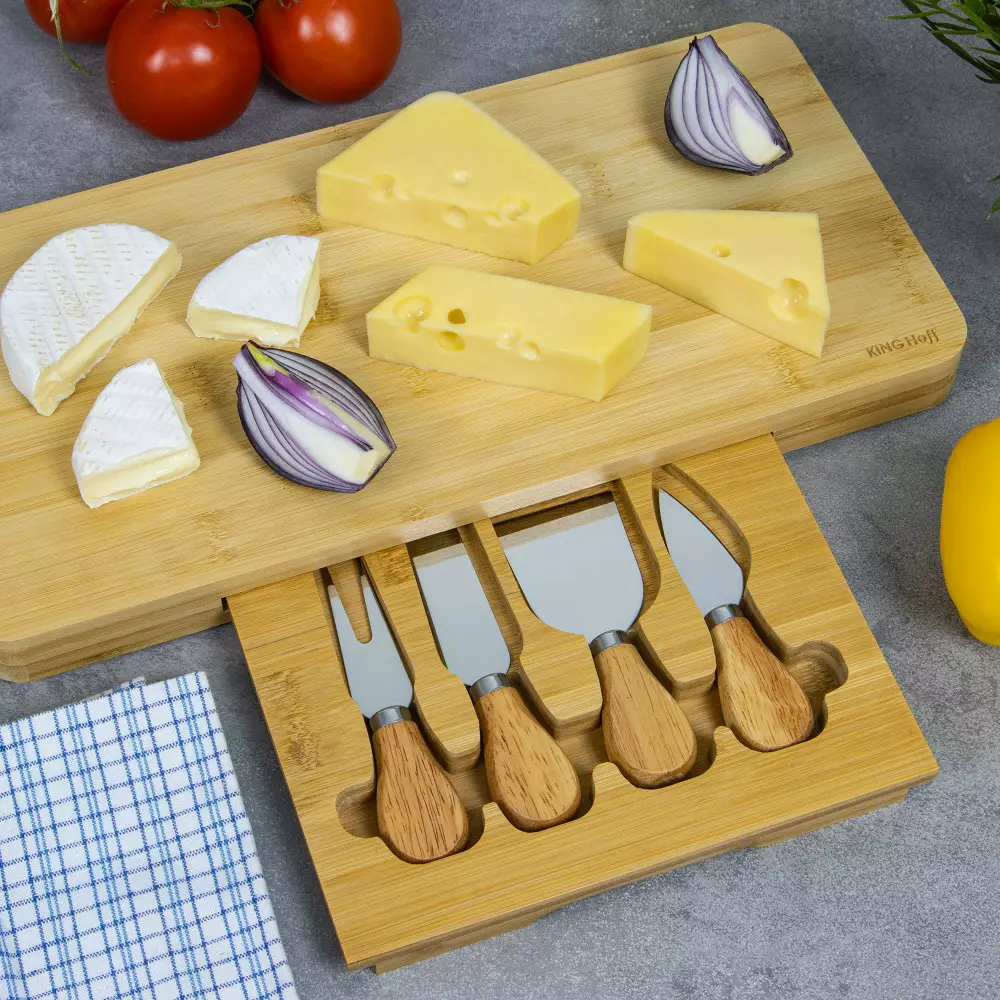 KINGHoff Planche à fromage en bambou avec accessoires – Plusieurs coloris