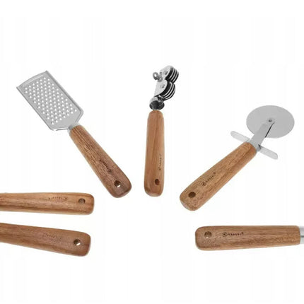 Kassel 5-teiliges Küchenaccessoire-Set, Edelstahl, Akazienholz