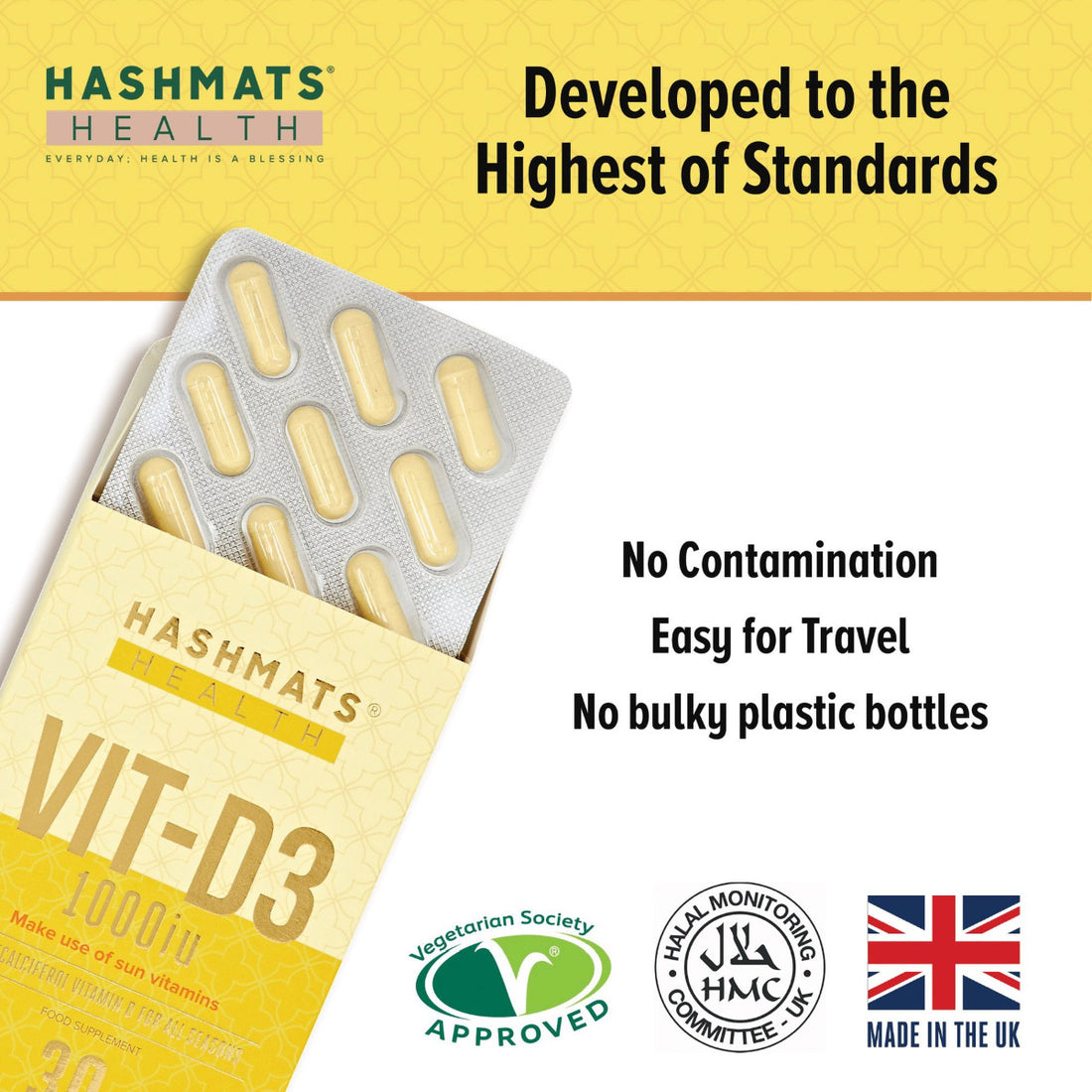 Vitamine D 1000 UI Halal - Vit-D3 par HASHMATS®