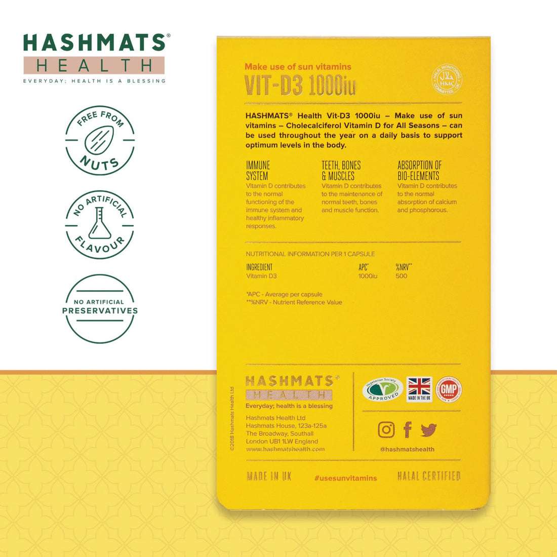 Vitamine D 1000 UI Halal - Vit-D3 par HASHMATS®