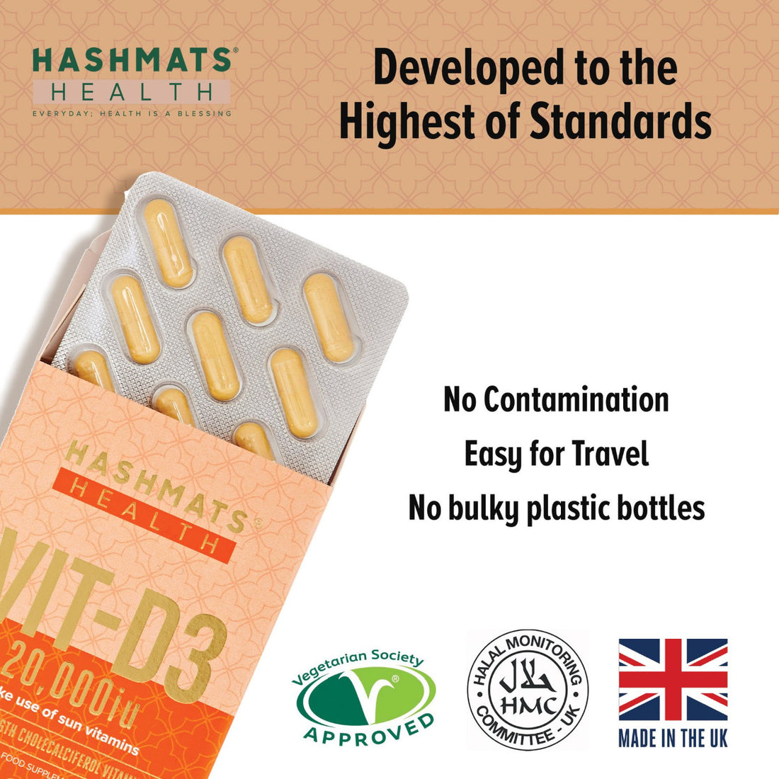 Halal Certified - Vitamin D 20000iu - Vit-D3 by HASHMATS®
