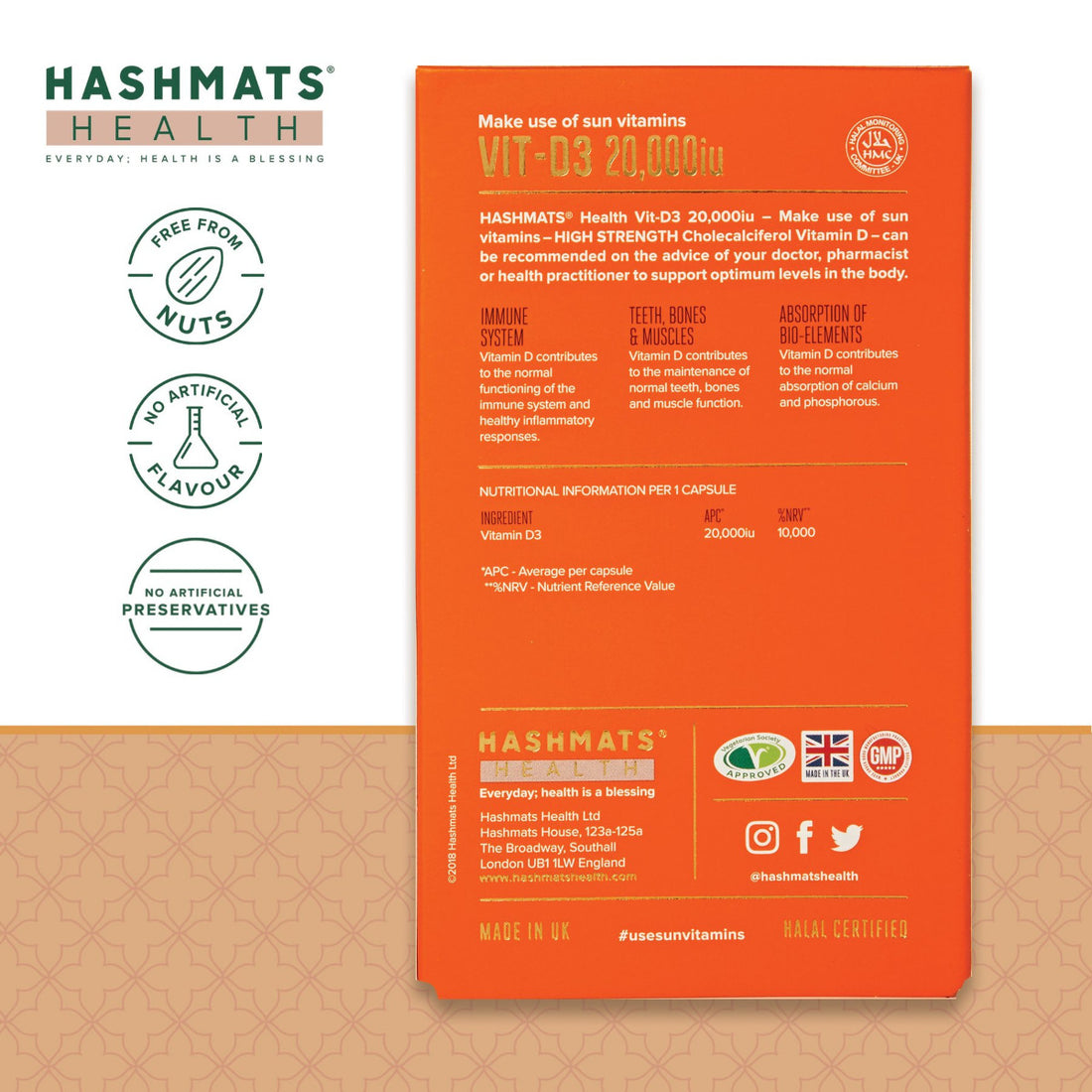 Halal Certified - Vitamin D 20000iu - Vit-D3 by HASHMATS®