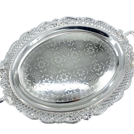 Zilverkleurige Marokkaanse dienblad 45 cm
