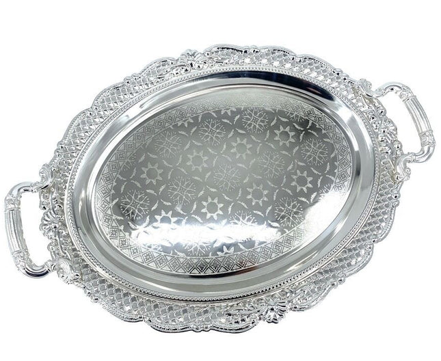 Silberfarbenes marokkanisches Tablett 45 cm