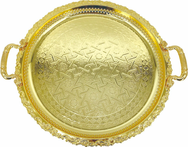 Marokkaans dienblad goud – rond, Ø 45 cm, met Marokkaanse patronen