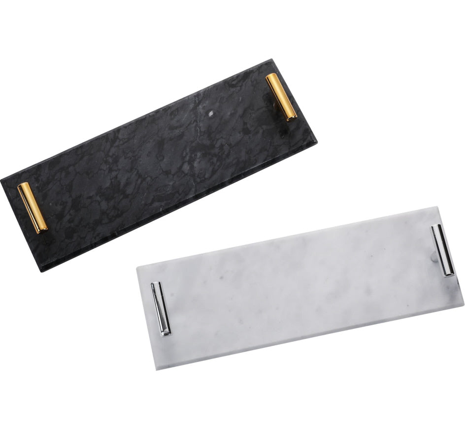 Marmeren dienblad met goudkleurige handvatten – 40 x 14 cm, zwart of wit