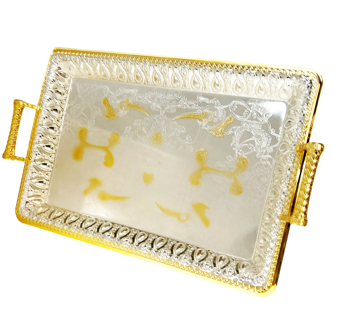 Plateau rectangulaire or argenté 34x48 cm