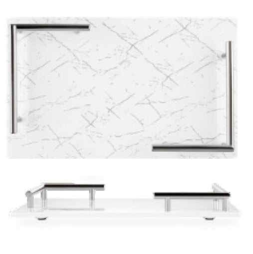 Plateau en mélamine - plateau aspect marbre blanc argent 40 x 24 cm