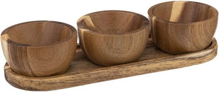Serviertablett mit drei Servierschalen – Akazienholz