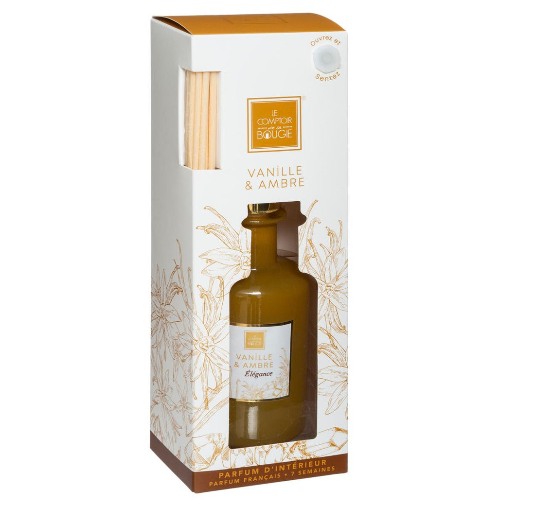 Diffuseur de parfum Vanille et Ambre 200 ml avec 8 bâtonnets de rotin