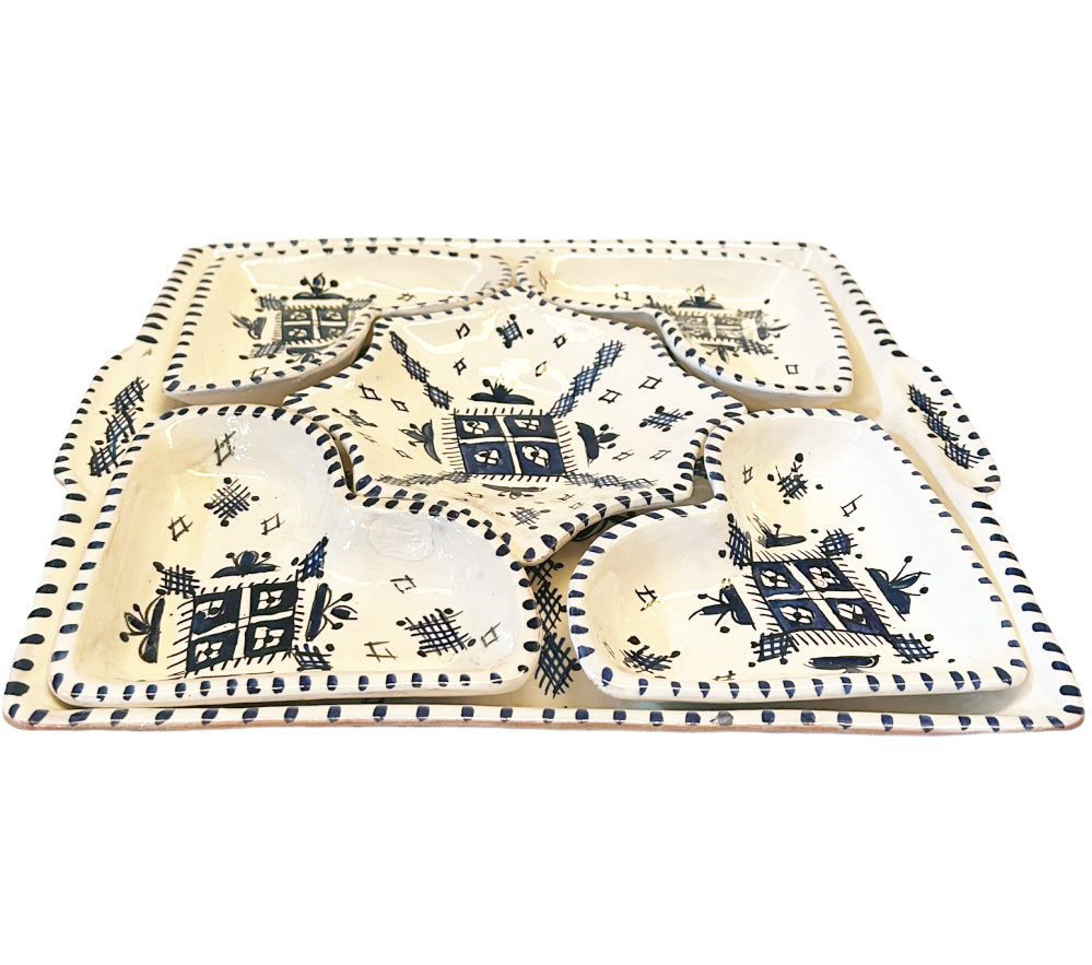 Moroccan pottery serving set dip set 6-piece square