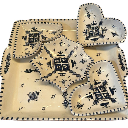 Marokkanisches Keramik-Servierset, Dip-Set, 6-teilig, quadratisch