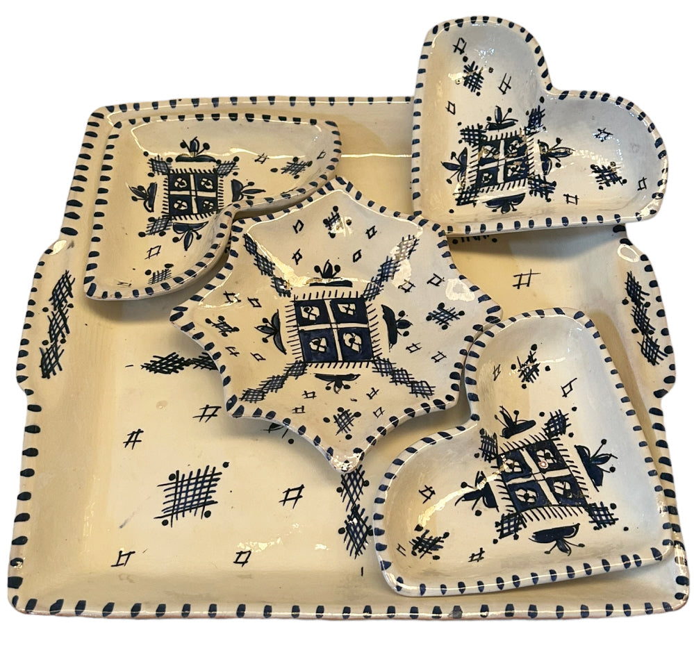 Moroccan pottery serving set dip set 6-piece square