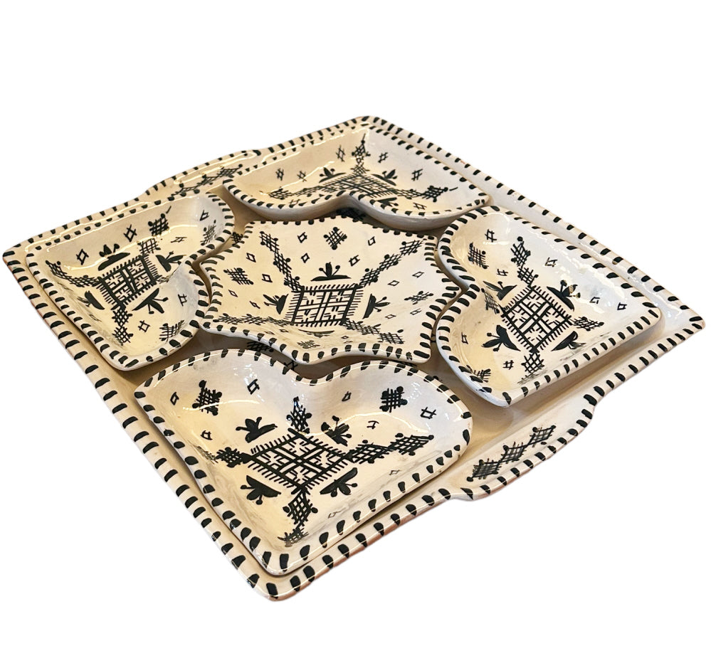 Moroccan pottery serving set dip set 6-piece square