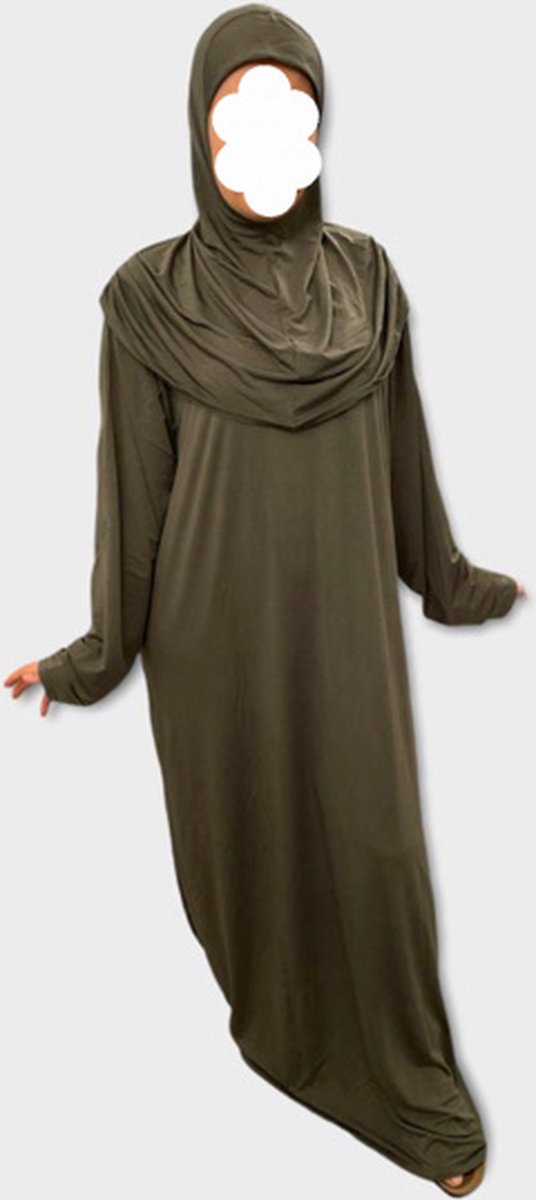Gebedsjurk dames met hoofddoek – ééndelig, one size, stretchstof – foto 6