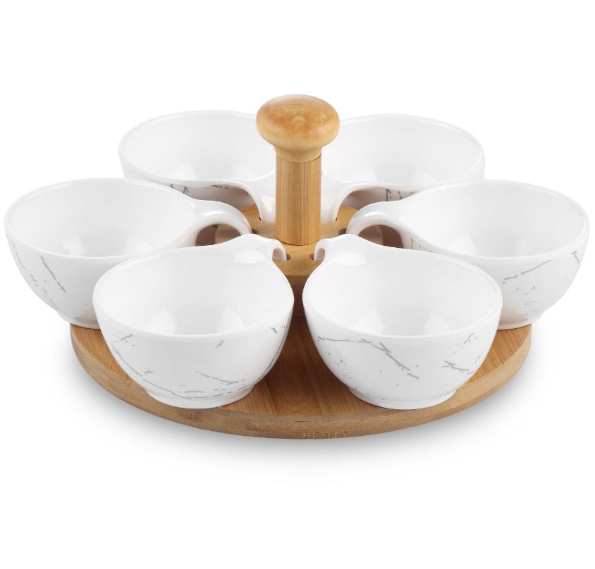 Wooden lazy Susan with melamine bowls