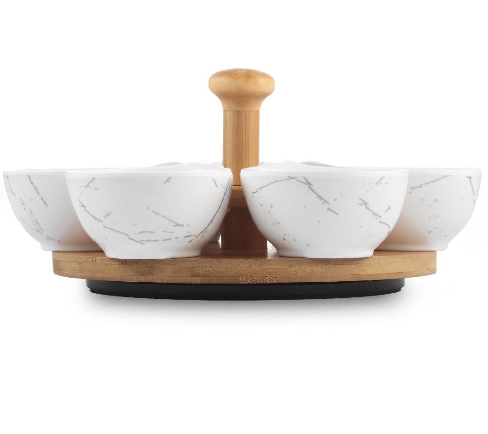 Wooden lazy Susan with melamine bowls