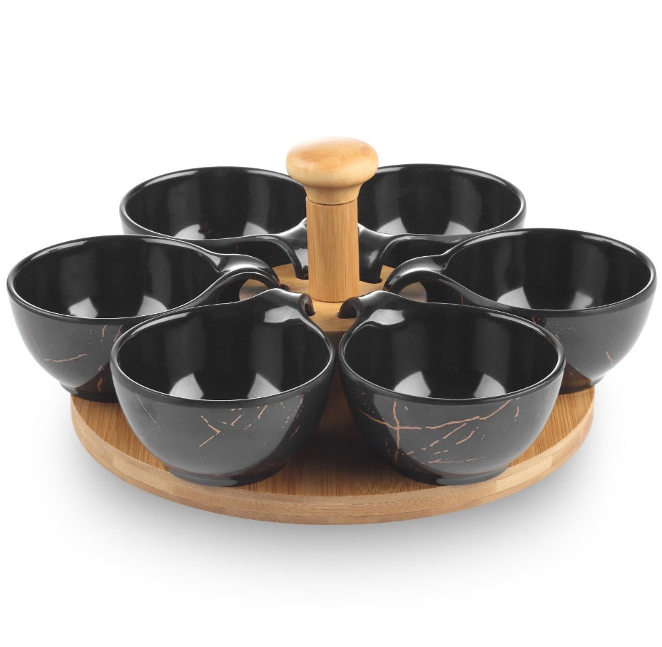 Wooden lazy Susan with melamine bowls