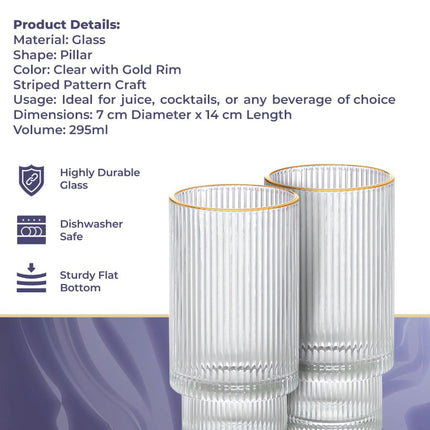 Ripple Longdrinkgläser - Goldrand - 6-teiliges Set - 295 ml - Stapelbar
