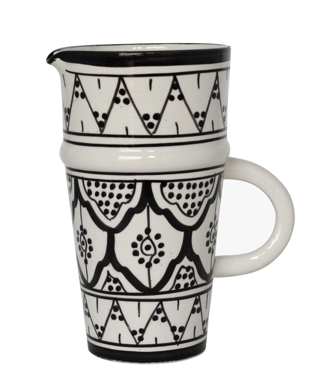 Marokkaanse aardewerk kan/karaf Zwart-wit 15cm