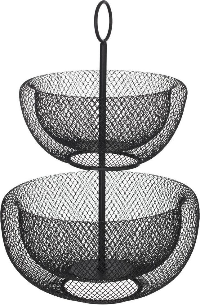 Doppel-Etagere Obstschale/Obstkorb rund schwarz Metall