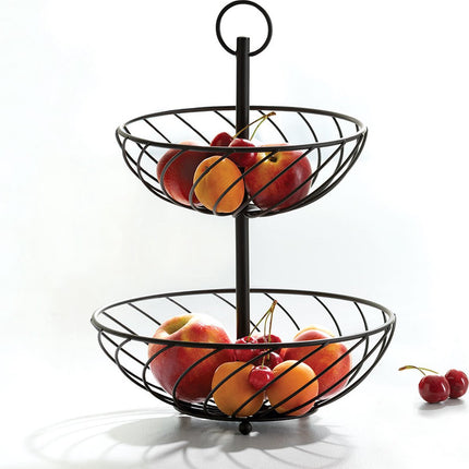 Doppelstöckige Etagere Obstschale/Obstkorb rund schwarz Metall 27 x 39 cm