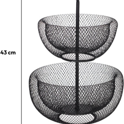 Doppel-Etagere Obstschale/Obstkorb rund schwarz Metall