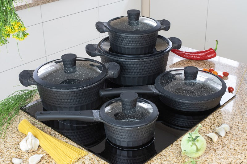 Batterie de cuisine Edenberg Luxe 10 pièces avec revêtement en céramique/marbre