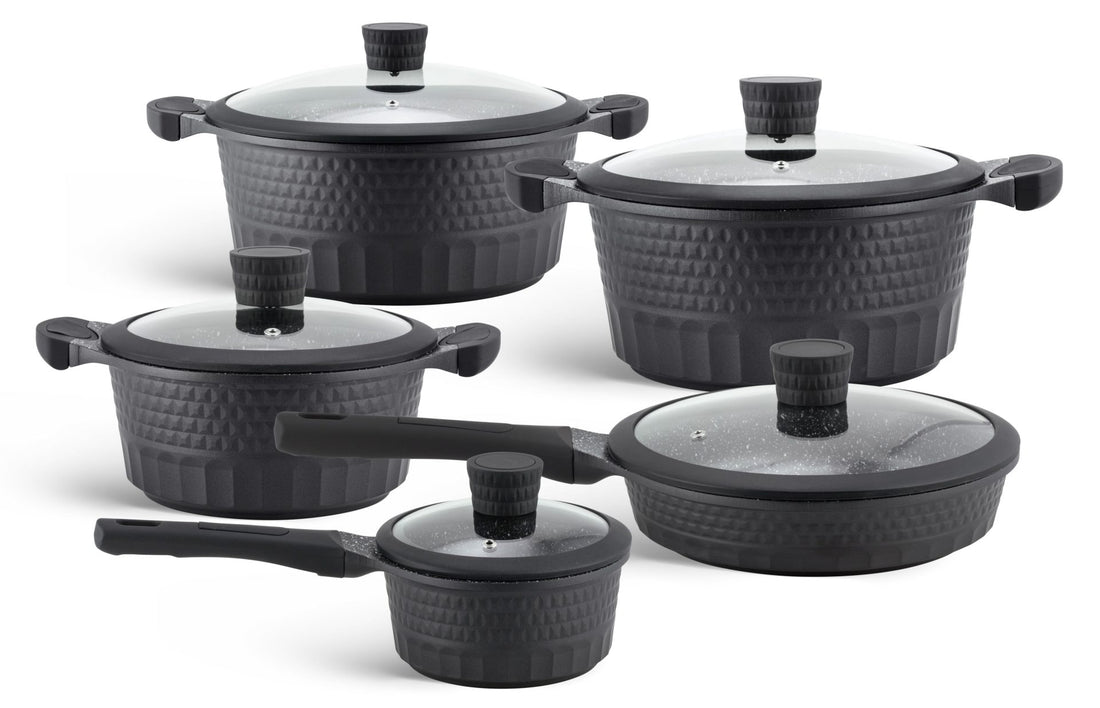 Batterie de cuisine Edenberg Luxe 10 pièces avec revêtement en céramique/marbre