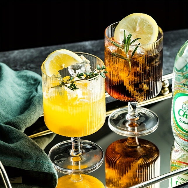 Geribbeld glas op voet- set van 6 stuks