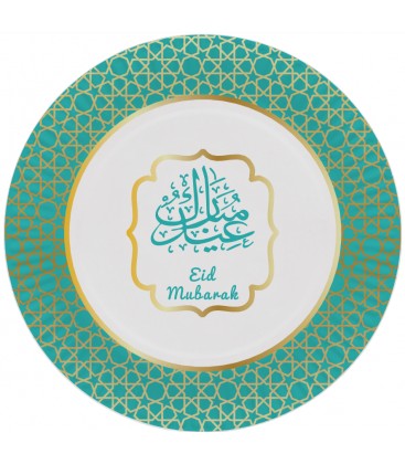 ASSIETTES EID MUBARAK (LOT DE 6) MENTHE-OR