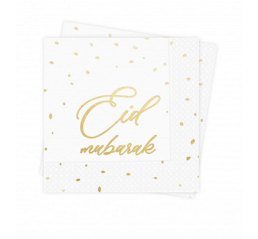 Eid Mubarak Napkins White-Gold