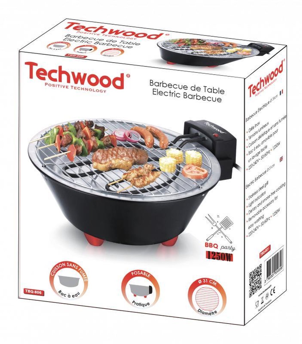 Techwood - Barbecue électrique - Ø31 cm - Barbecue de table - Compact et léger