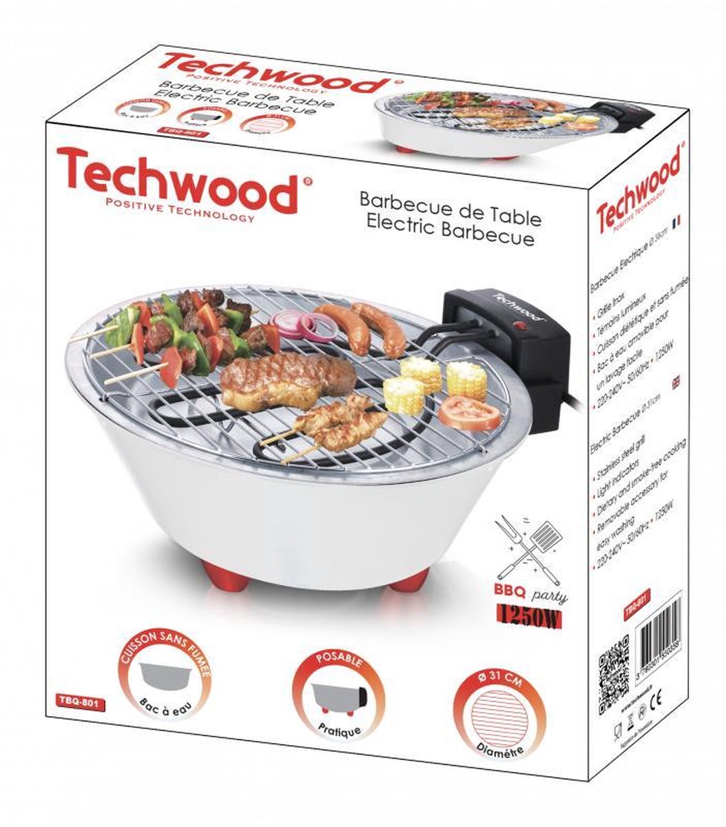 Techwood - 801 - Barbecue électrique - Ø31 cm - Barbecue de table - compact et léger