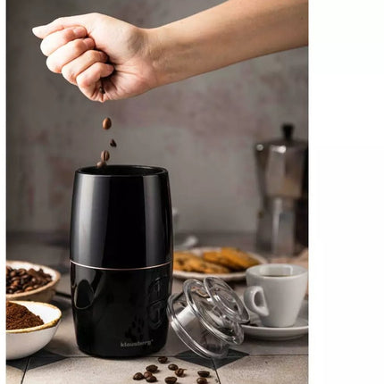 Klausberg KB7602 Elektrische Kaffeemühle - Kaffeebbehälter & Messer aus Edelstahl - Einstellbarer Mahlgrad - Kompakt & Leicht