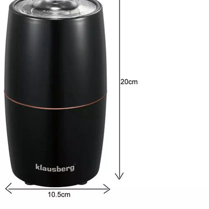 Klausberg KB7602 Elektrische Kaffeemühle - Kaffeebbehälter & Messer aus Edelstahl - Einstellbarer Mahlgrad - Kompakt & Leicht