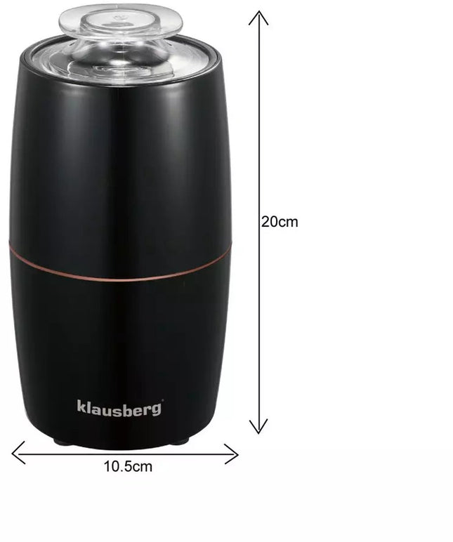 Klausberg KB7602 Elektrische Kaffeemühle - Kaffeebbehälter & Messer aus Edelstahl - Einstellbarer Mahlgrad - Kompakt & Leicht