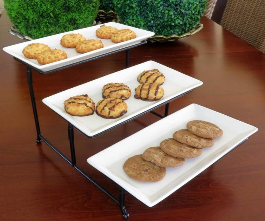 3-tier rectangular etagere white melamine bowls