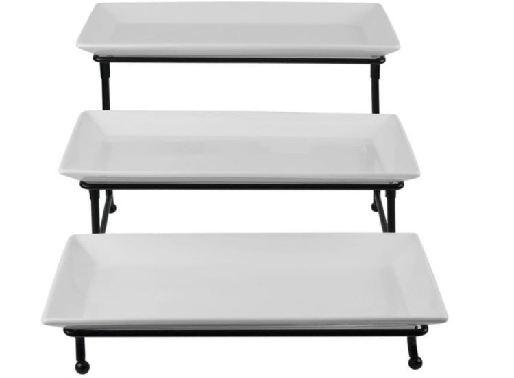 3-tier rectangular etagere white melamine bowls