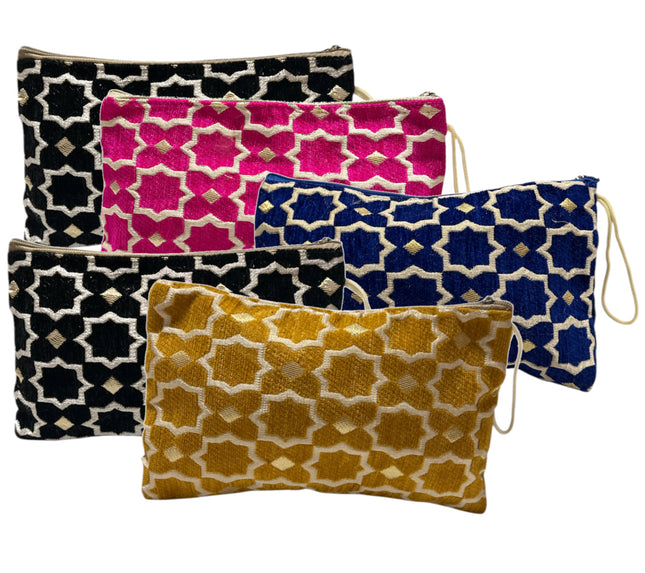 Handgefertigte pflaumenfarbene geometrische Kosmetiktasche – marokkanisches Etui mit Zellige-Muster