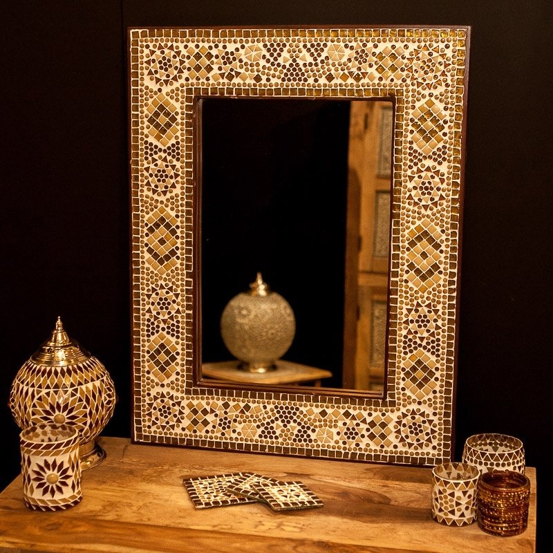 Miroir oriental marron-beige avec cadre en mosaïque