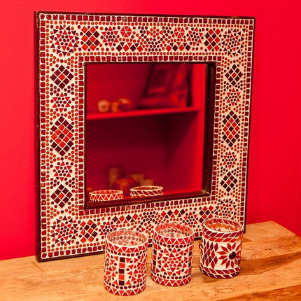 Orientalischer Spiegel mit Mosaikrahmen rot-orange 65 x 50 cm