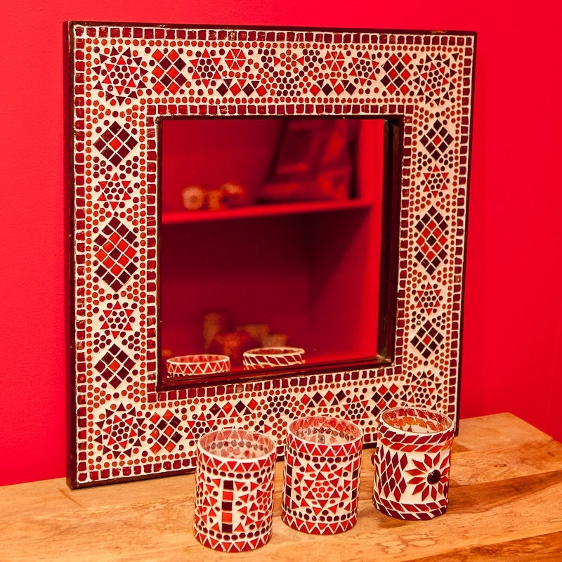 Miroir oriental avec cadre mosaïque rouge-orange 65 x 50 cm