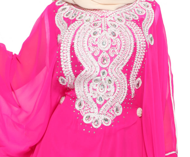 Marokkaanse faracha – tweedelige gandoura met geborduurde chiffon, geel – foto 3