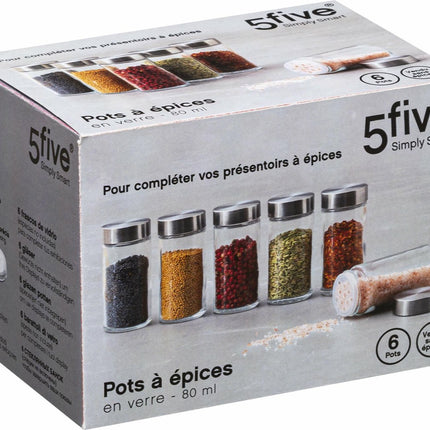Kruidenpotten set - 6 stuks - glas - met rvs deksel - luchtdicht - voorraadpot