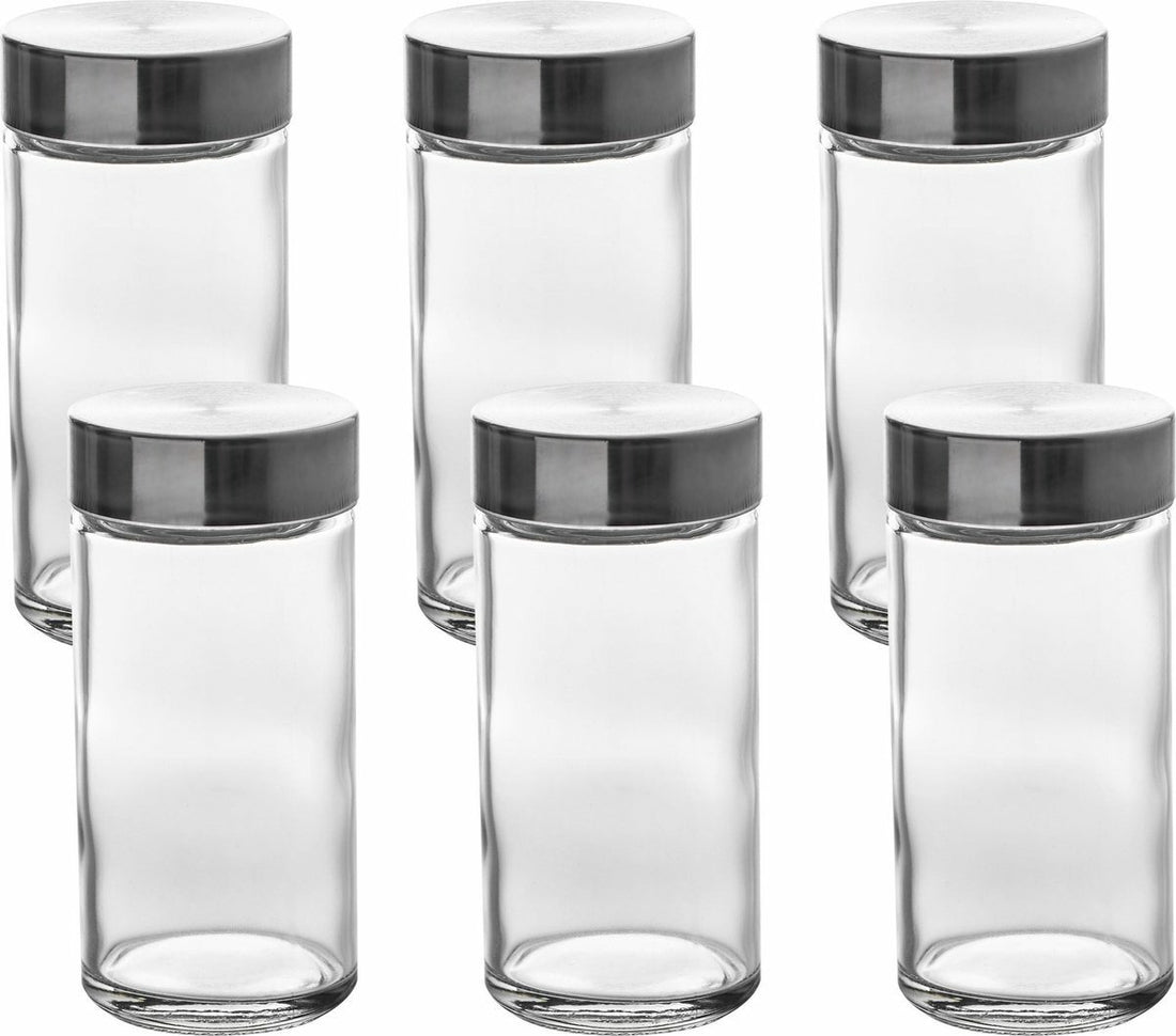 Ensemble de pots à épices - 6 pièces - verre - avec couvercle en inox - hermétique - pot de conservation