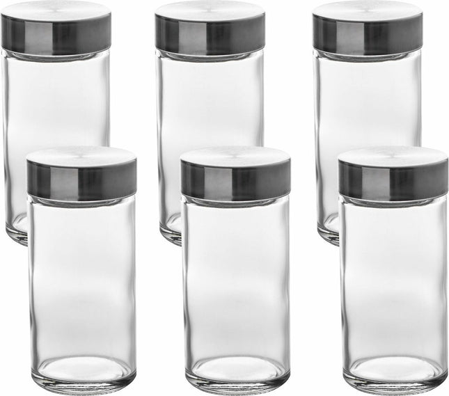 Kräutertöpfe Set - 6 Stück - Glas - mit Edelstahldeckel - luftdicht - Vorratsglas