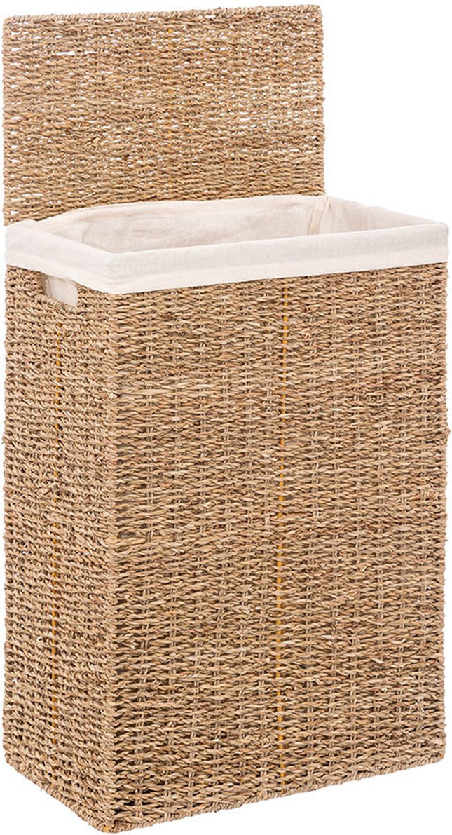 Wasmand - riet - met deksel - rechthoekig - 37 x 22 x 55 cm - 40 liter