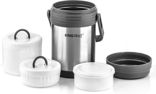 Essens-Thermos - Edelstahl-Lunchbox - 3 separate Behälter (0,3L + 0,68L + 0,32L) - Doppelwandig - Stundenlang warm & kalt - 1,5L Gesamtfassungsvermögen - Leicht & Unzerbrechlich