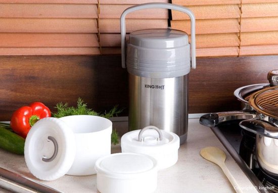 Food Thermos - Stainless Steel Lunch Box - 3 Separate Containers (0.3L + 0.68L + 0.32L) - Double-Walled - Hot & Cold for Hours - 1.5L Total Capacity - Lightweight & Unbreakable